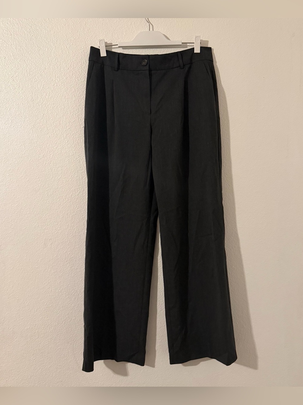 Sezane Women's Charcoal Gray Wool Blend High Rise Wide Leg Pleated Trouser SZ 42
